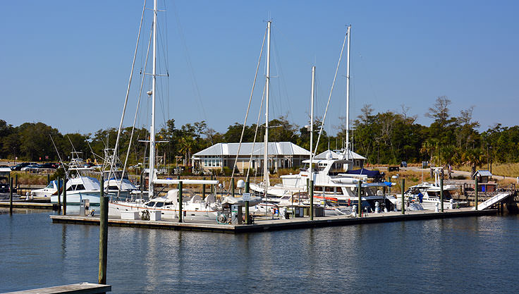 Boats docked at Deep Point Marina