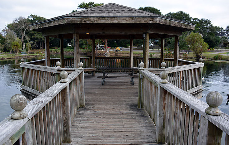 A gazebo over the pond at Mclean Park in Myrtle Beach, SC