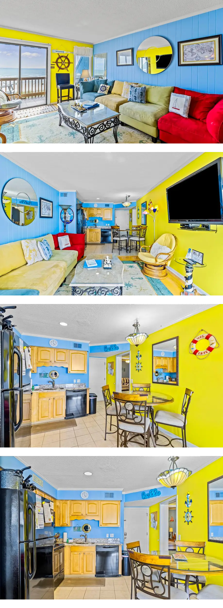 Colorful ocean view condo with pool, cen...